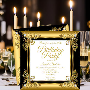 Elegant Birthday Party Ornate Black Gold Diamond Invitation by Zizzago at Zazzle