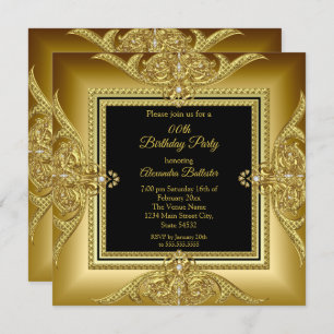 Elegant Birthday Party Photo Black Gold Frame Invitation