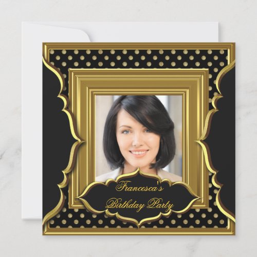Elegant Birthday Party Photo Black Gold Personalized Announcements