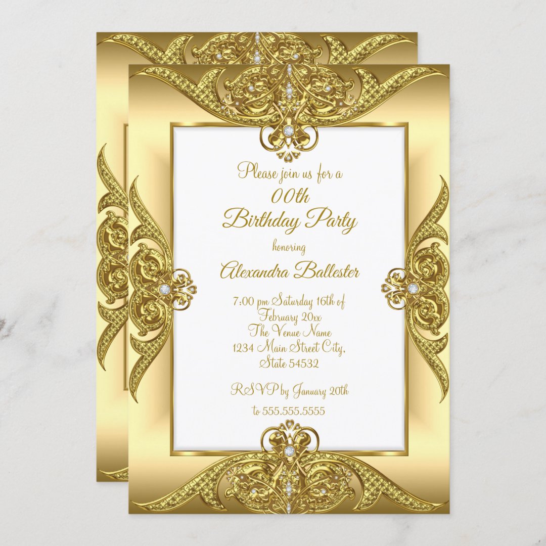 Elegant Birthday Party Photo Cream Gold Frame Invitation | Zazzle