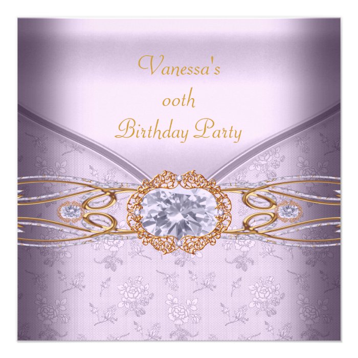 Elegant Birthday Party Pink Lilac Lace Gold Invitation