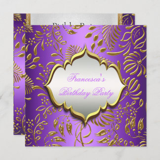 Elegant Birthday Party Purple Gold Invitation