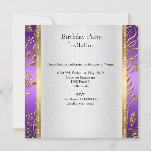 Elegant Birthday Party Purple Gold Invitation | Zazzle