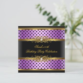 Elegant Birthday Party Purple Pink Black Gold Spot Invitation 