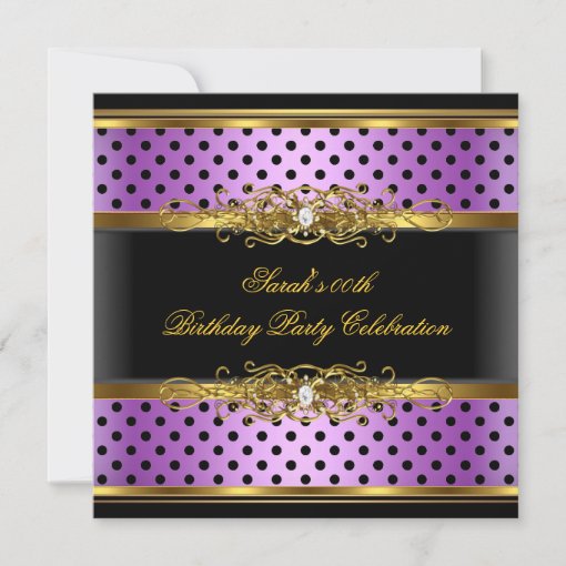 Elegant Birthday Party Purple Pink Black Gold Spot Invitation | Zazzle