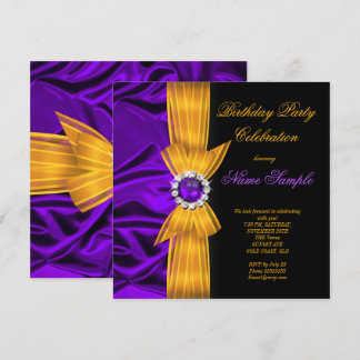Elegant Birthday Party Purple Silk Yellow Orange 2 Invitation