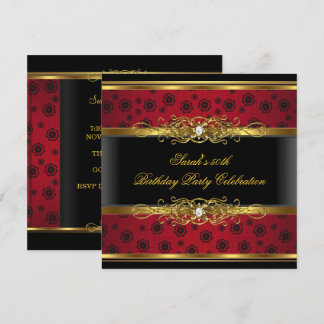 Elegant Birthday Party Red Black Gold Lace Invitation