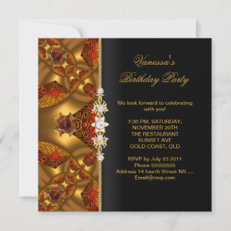 Elegant Birthday Party Red Jewel Abstract Invitation