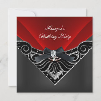 Elegant Birthday Party Red Silver Black Diamond Invitation