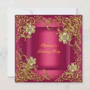 Elegant Birthday Party Rich Pink Gold Flower Invitation