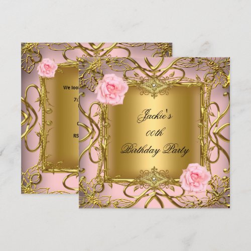 Elegant Birthday Party Rose Pink Gold Custom Invites