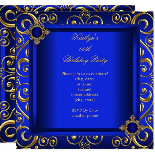 Elegant Birthday Party Royal Blue Damask Gold Invitation