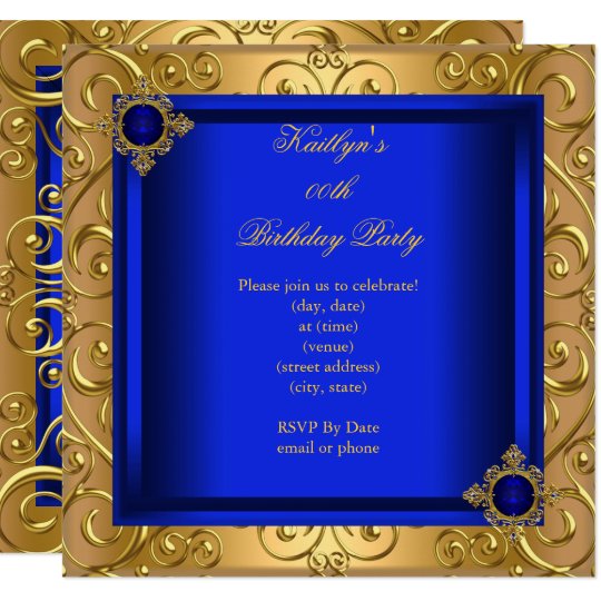 Elegant Birthday Party Royal Blue Damask Gold Invitation | Zazzle.com