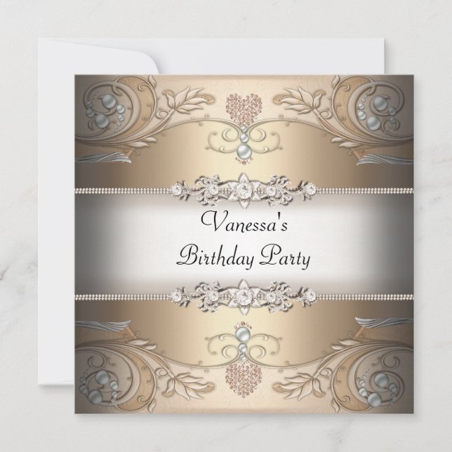 Elegant Birthday Party Sepia Coffee Beige Invitation (Front)