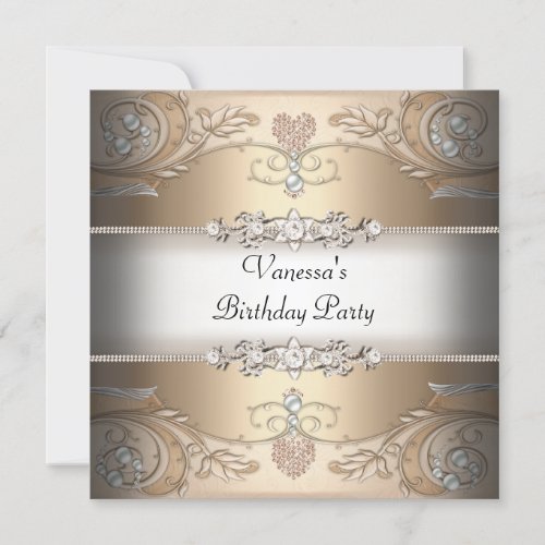 Elegant Birthday Party Sepia Coffee Beige Personalized Invitations