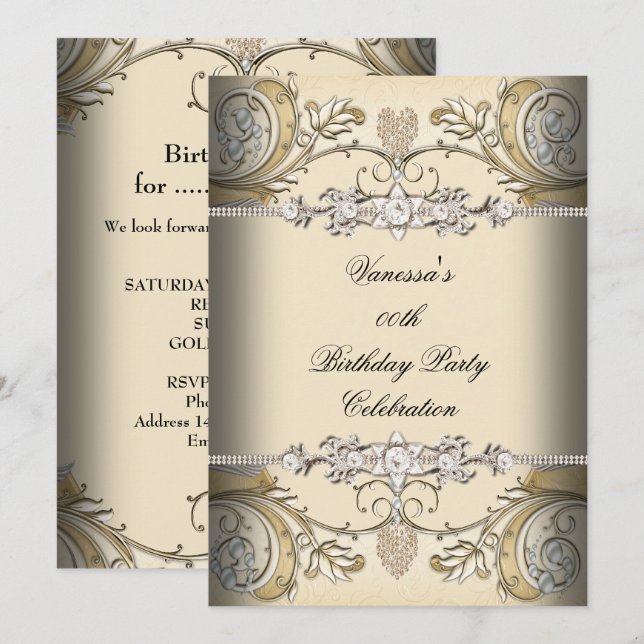 Elegant Birthday Party Sepia Coffee Gold Invitation (Front/Back)