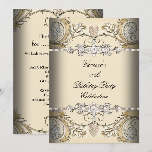 Elegant Birthday Party Sepia Coffee Gold Invitations
