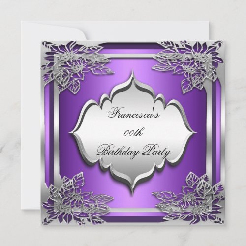 Elegant Birthday Party Silver Purple White Invitation