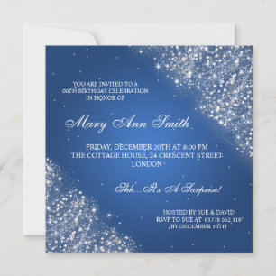 Elegant Birthday Party Sparkling Glitter Blue Invitation