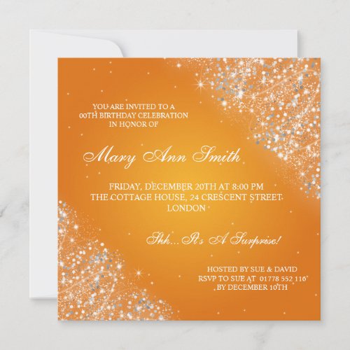 Elegant Birthday Party Sparkling Glitter Orange Invitation