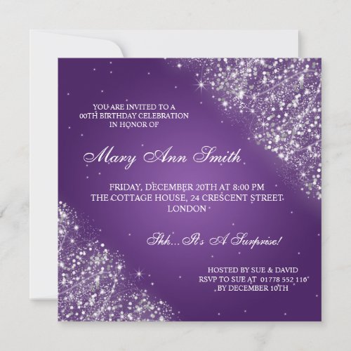 Elegant Birthday Party Sparkling Glitter Purple Invitations