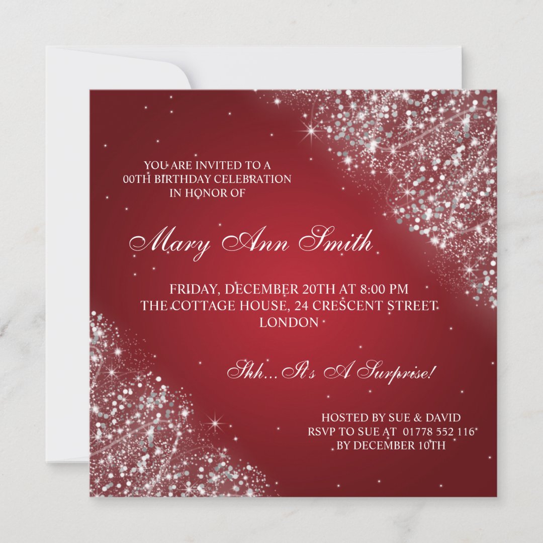 Elegant Birthday Party Sparkling Glitter Red Invitation | Zazzle