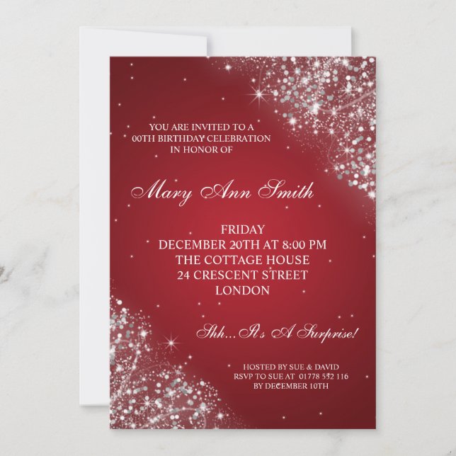 Elegant Birthday Party Sparkling Glitter Red Invitation (Front)