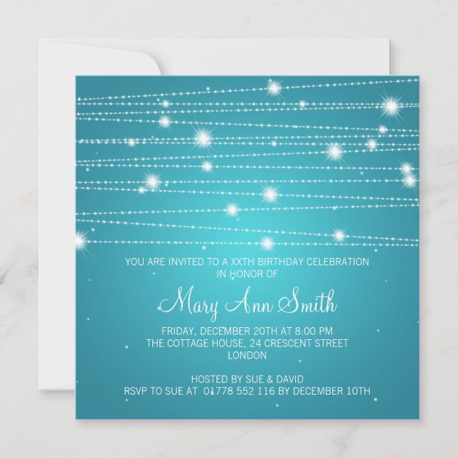 Elegant Birthday Party Sparkling Lines Turquoise Invitation (Front)