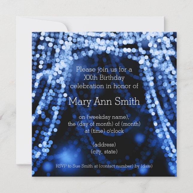 Elegant Birthday Party String Lights Blue Invitation (Front)
