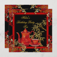 Elegant Birthday Party Tea Red Gold Bamboo