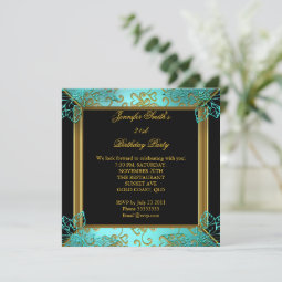 Elegant Birthday Party Teal Black Gold Damask Invitation | Zazzle