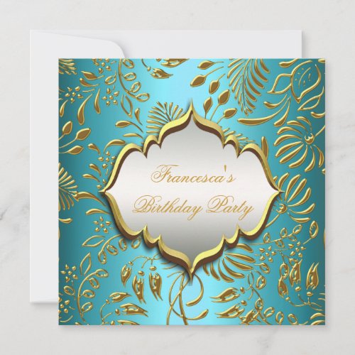 Elegant Birthday Party Teal Blue Gold Invitation