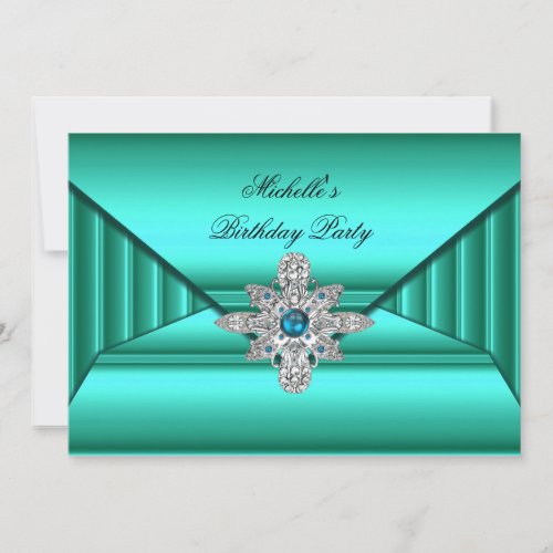 Elegant Birthday Party Teal Blue Jewel Purse Invitation