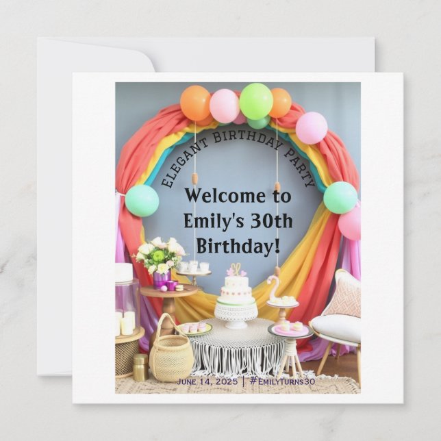 Elegant Birthday Party Welcome  Save The Date (Front)