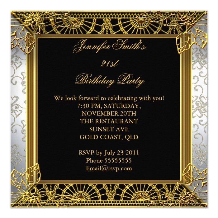 Elegant Birthday Party White Black Gold Damask Invitations