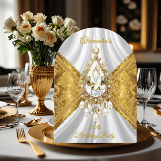 Elegant Birthday Party White Gold Diamond Floral Invitation