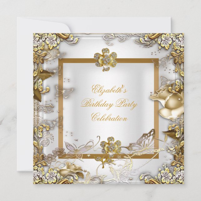 Elegant Birthday Party White Gold Diamond Invitation (Front)