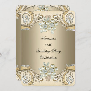 Elegant Birthday Pearl Sepia Coffee Gold Invitation