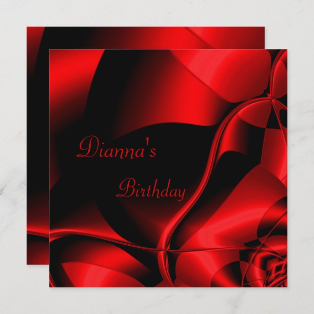 Elegant Birthday Red Black Abstract Invitation (Front/Back)