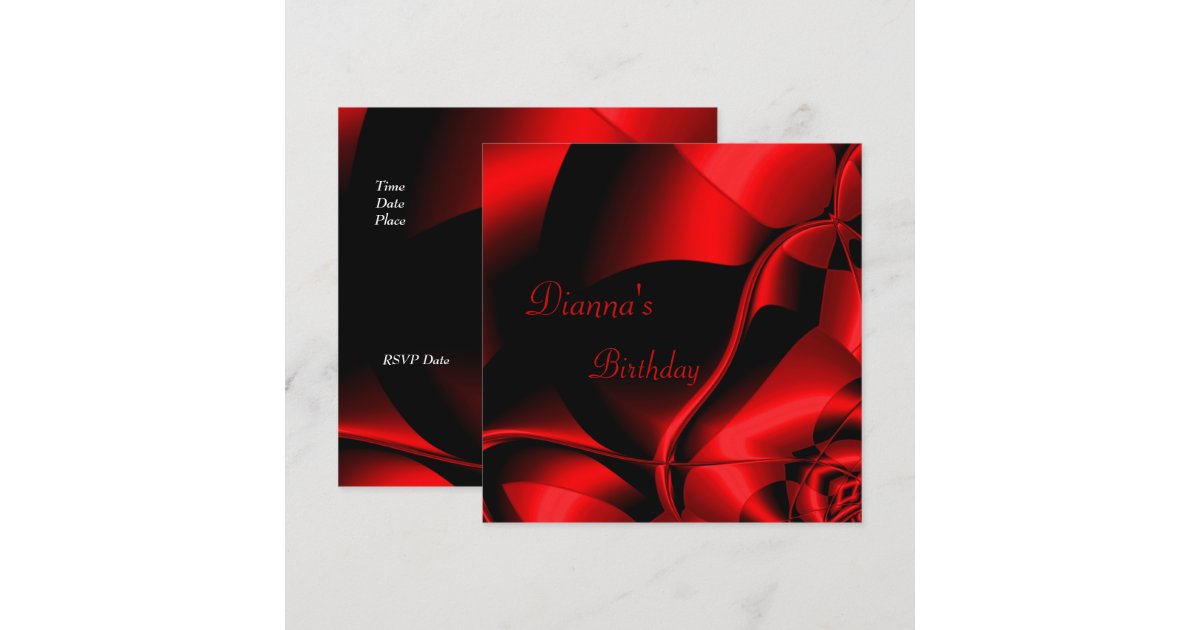 Elegant Birthday Red Black Abstract Invitation | Zazzle