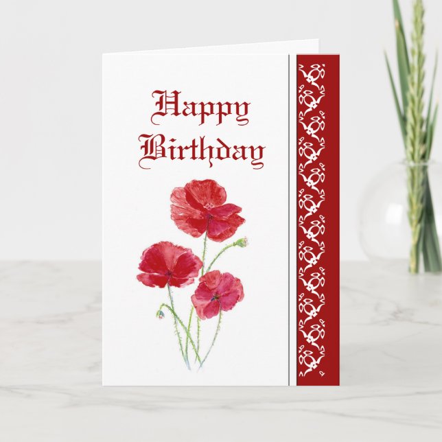 Elegant  Birthday, Red Poppies, Garden Flowers Card (Front)