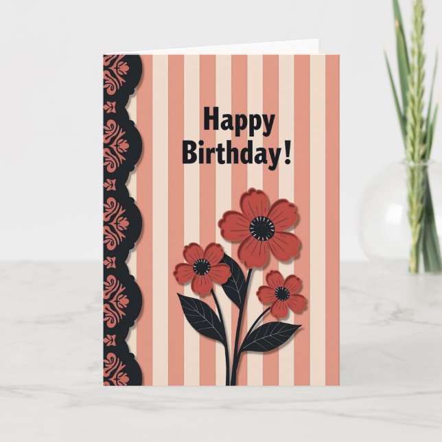 Elegant Birthday Stripes Card (Front)