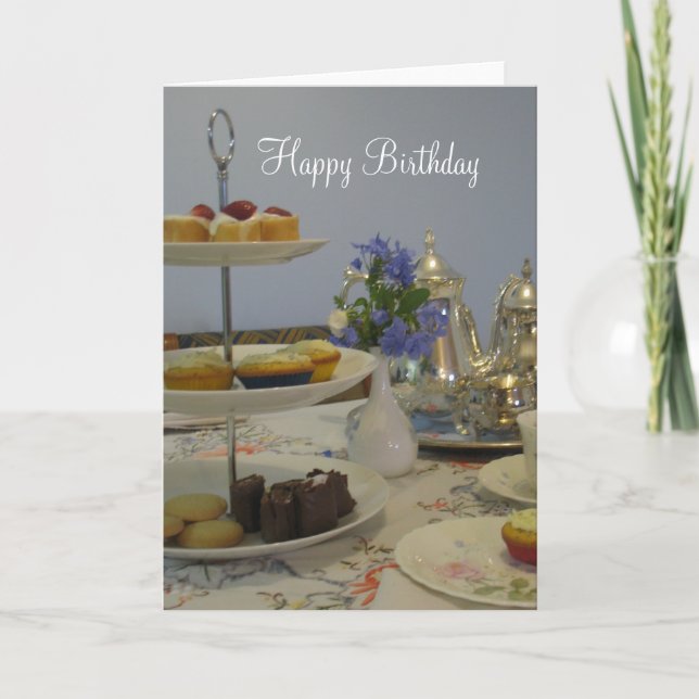 elegant birthday tea and cupcake card (Front)