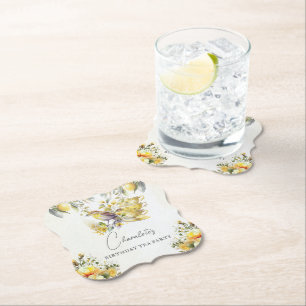 Elegant Birthday Tea Vintage Party Lemon Paper Coaster