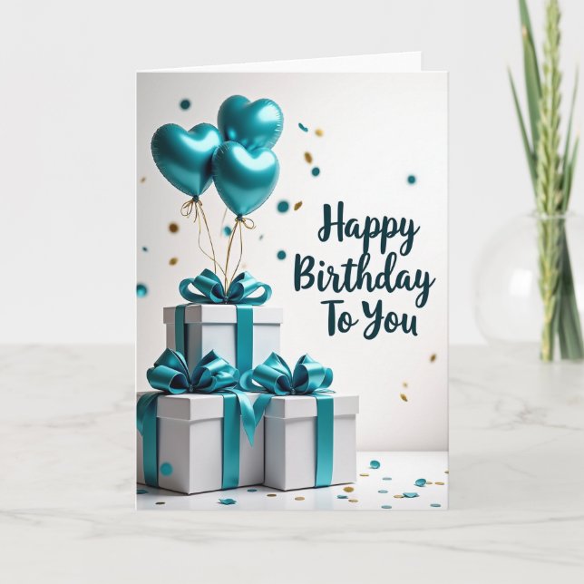 Elegant Birthday Teal Gifts Card (Front)