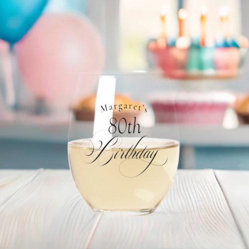 Elegant Birthday Typography for Any Age Stemless Wine Glass