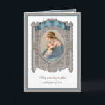 Elegant Birthday Virgin Mary Jesus Vintage Card<br><div class="desc">This is a beautiful traditional Catholic customized image of the Blessed Virgin Mary holding the baby Jesus  inlaid in a silver like  decorative frame. All text and fonts may be modified to suit the occasion and recipient.</div>
