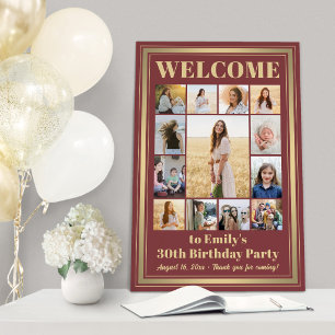 Elegant Birthday Welcome Photo Collage Burgundy Foam Board