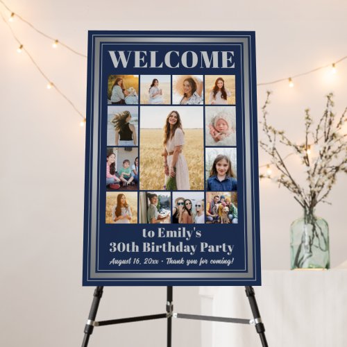Elegant Birthday Welcome Photo Collage Navy Blue Foam Board