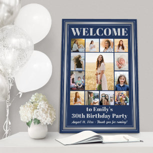 Elegant Birthday Welcome Photo Collage Navy Blue Foam Board